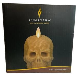 Luminara Studded Skull Flameless Candle – Set of 2 – Gold – New in Box